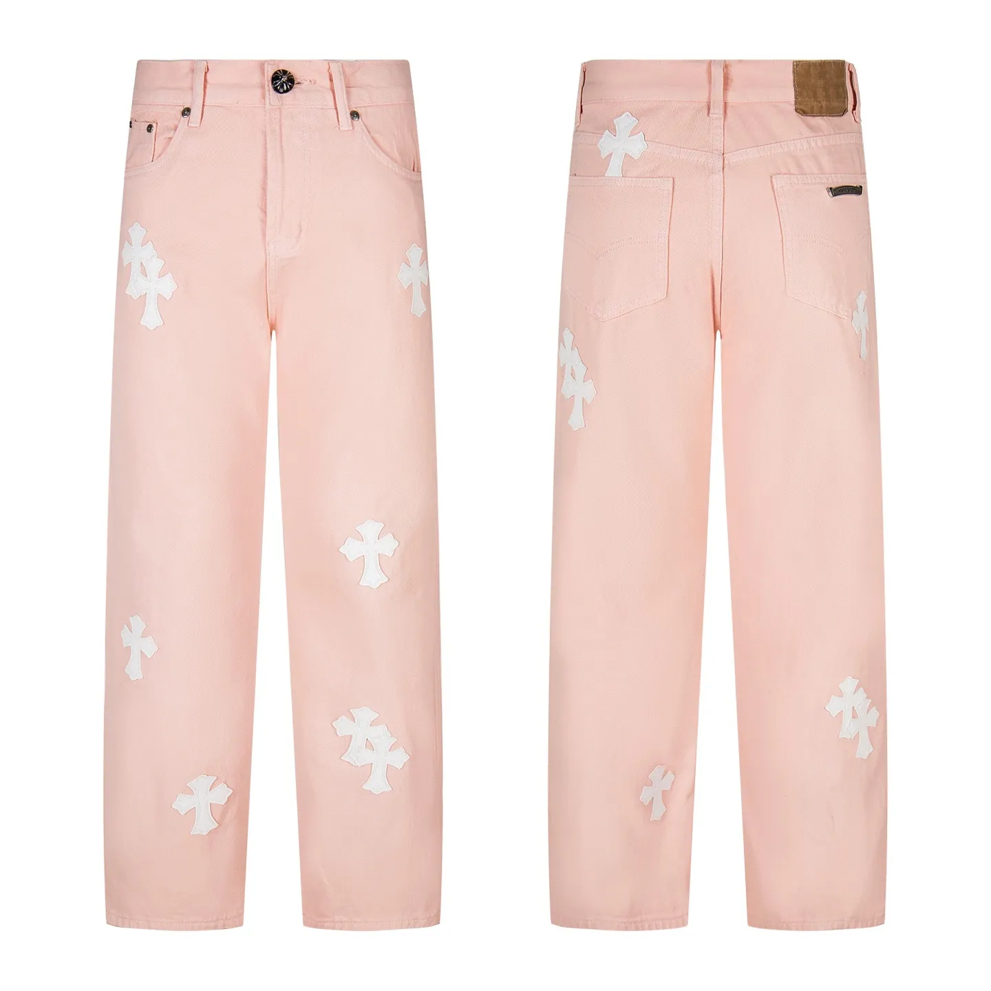 P270 Chrome hearts | CH Chrome hearts Limited edition cherry blossom pink leather jeans for girls. Charming dopamine personality jeans. Indispensable for fashionistas. The same model for celebrities. A model touted by many bloggers. This new pair of pants is perfect in terms of shape and upper body. It is no exaggeration to say that making a pair of jeans is equivalent to making 20 short-sleeved jeans. The fabric is made of high-quality imported denim. It has a unique high-end texture. I am very satisfied with it after washing and proofing several times. Style number: 1730# Color: Sakura pink Size: 28 30 32 34